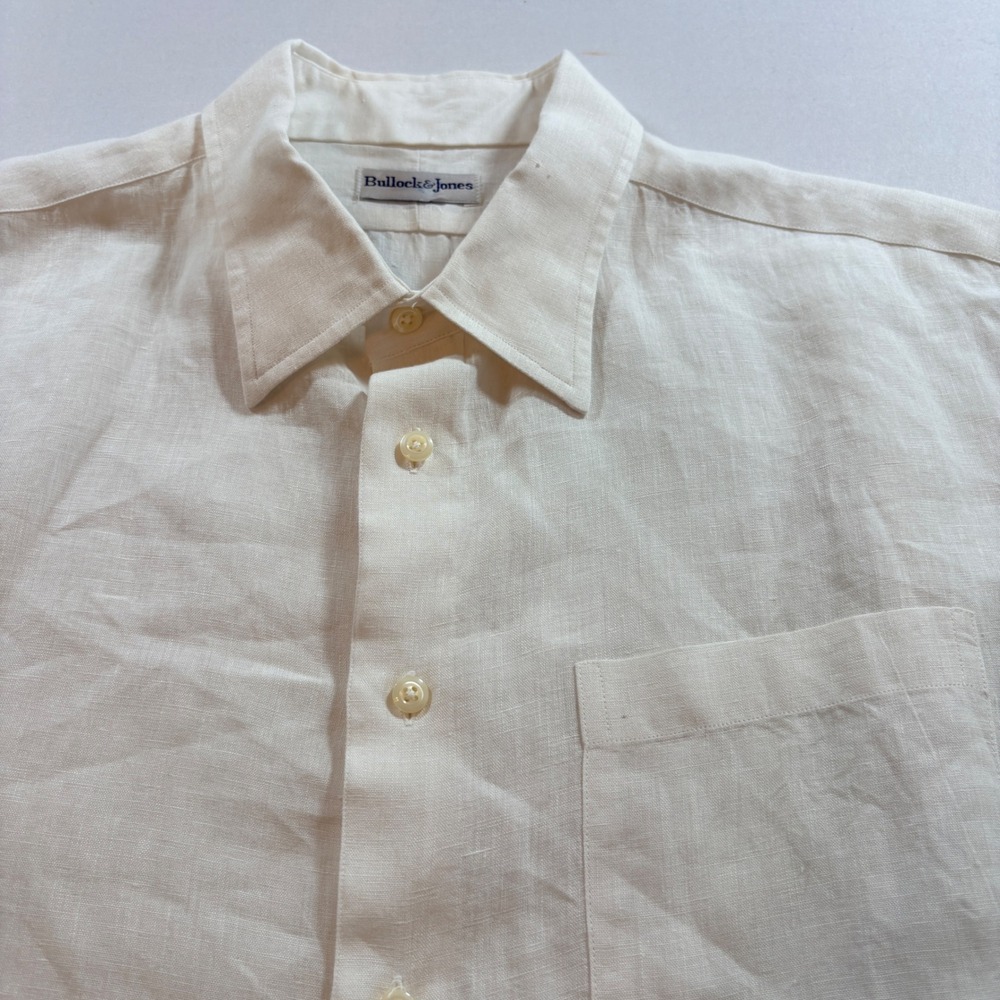 Bullock & Jones Linen Shirt Mens XL White Short Sleeve Button Down Casual Beach